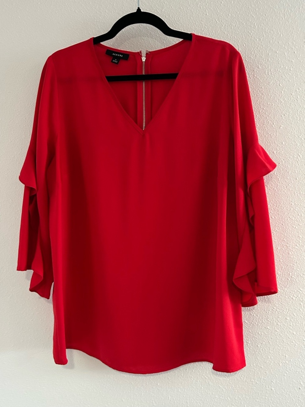Alfani Bright Red V-Neck Ruffle Sleeve Blouse